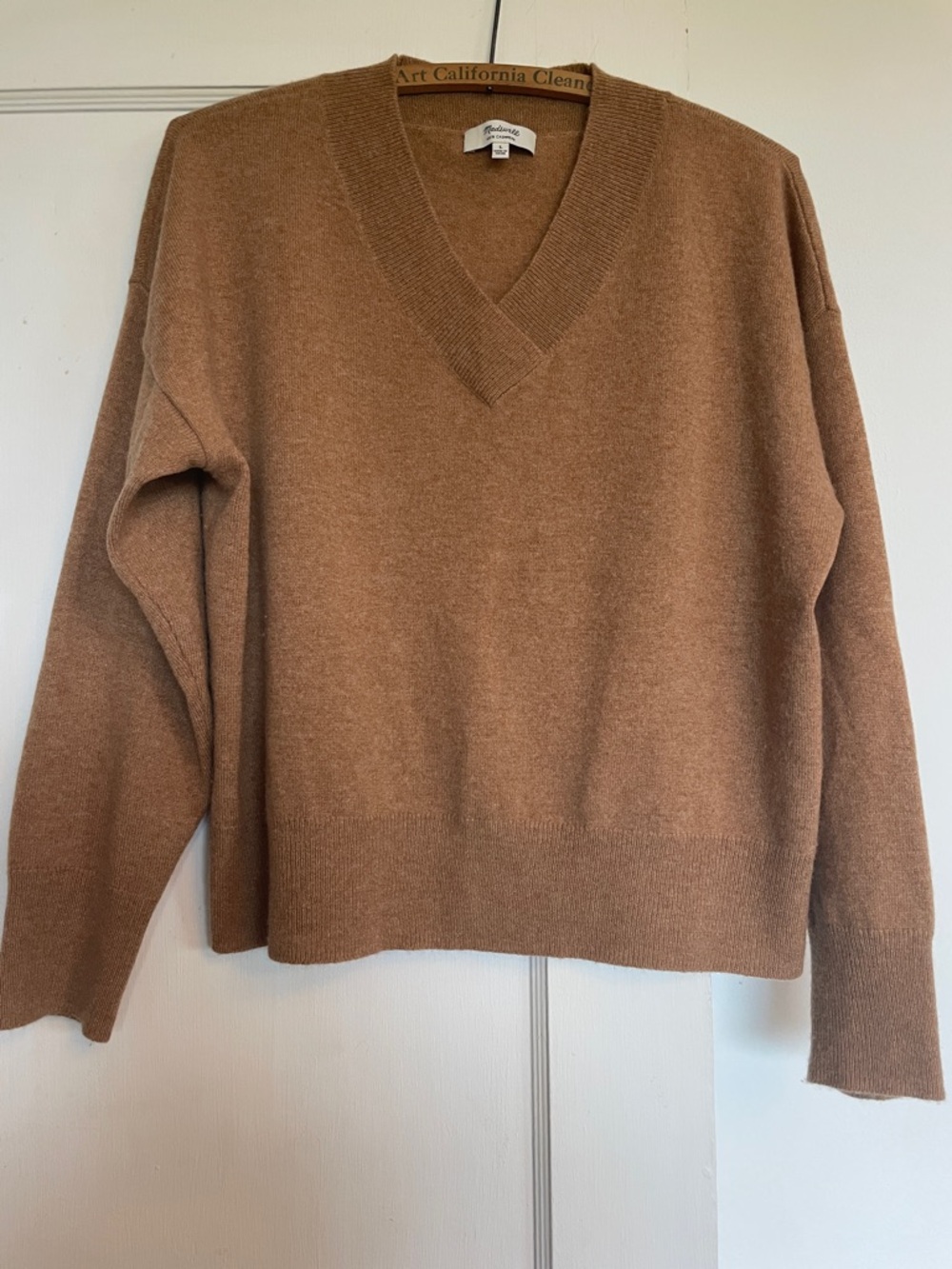 Madewell Warm Camel V-Neck Cashmere Sweater